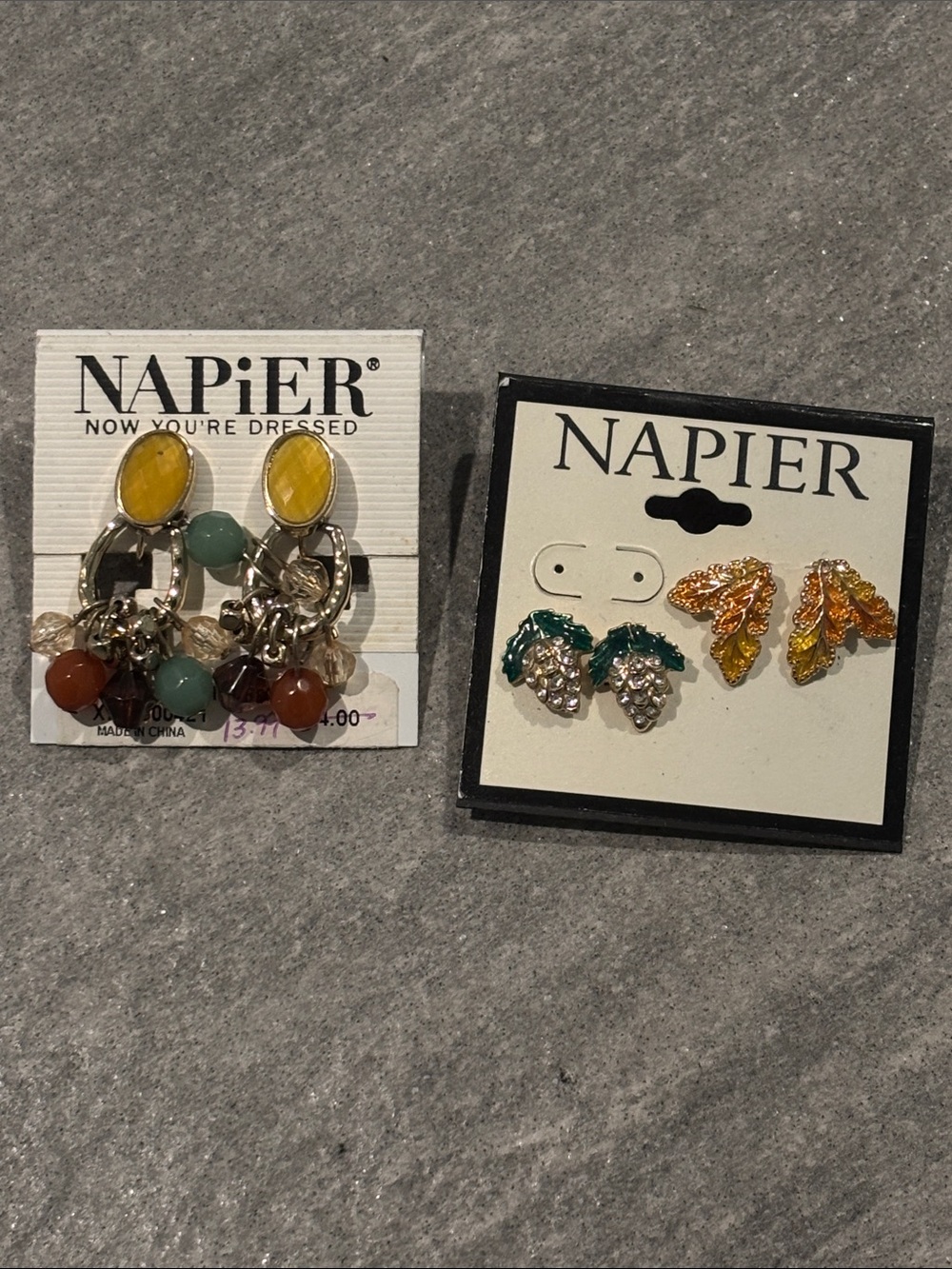 3 Pcs Vintage Napier Goldtone Multicolor Bead Cluster Cha-Cha Enamel Earrings